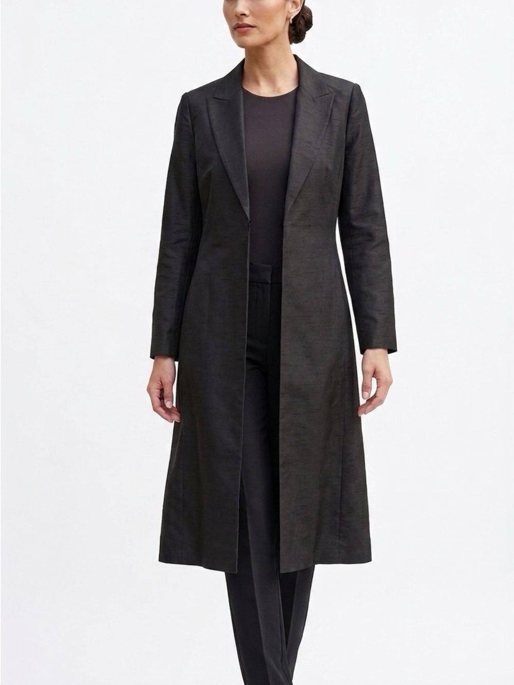 Le Suit Black Longline Blazer Coat with Notch Lapel